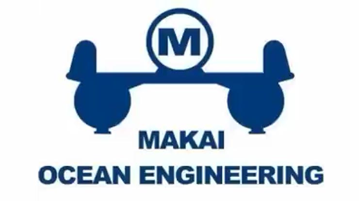 A blue logo that says Makai Ocean Engineering with a blue shape and M above.