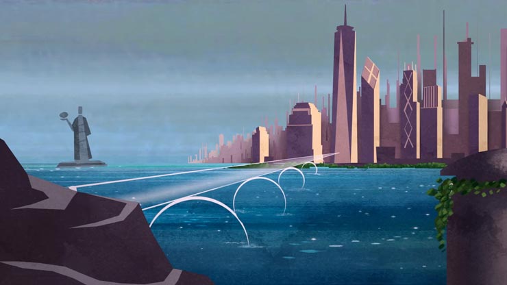 A logo with red and black text and a person’s head with colorful images inlayed