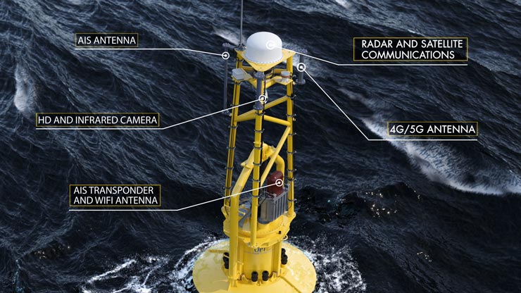 A large vessel in the sea with whitecaps trailing the boat